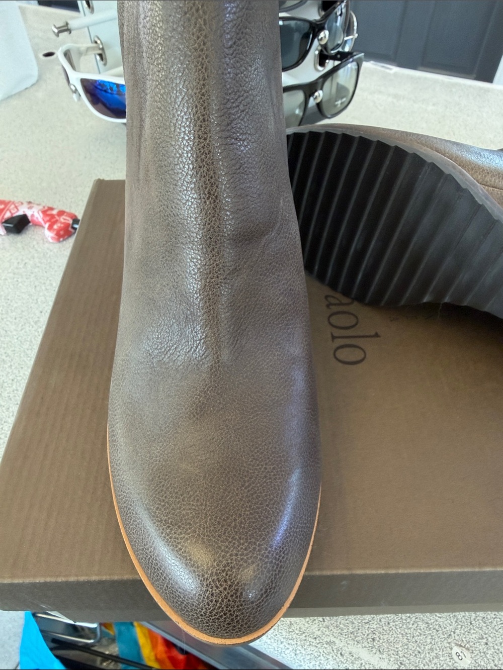 Paolo Dark Olive Leather Wedge Ankle Booties - Picture 3 of 4